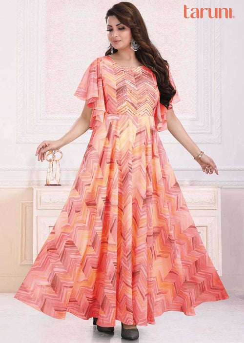 Coral georgette Long Dress