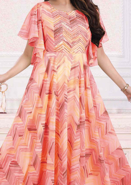 Coral georgette Long Dress