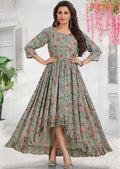 Grey Cursh Georgette Printed Long Dress