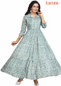 Grey Cotton Printed Long Dress