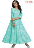 Sea Green Cotton Printed Long Dress