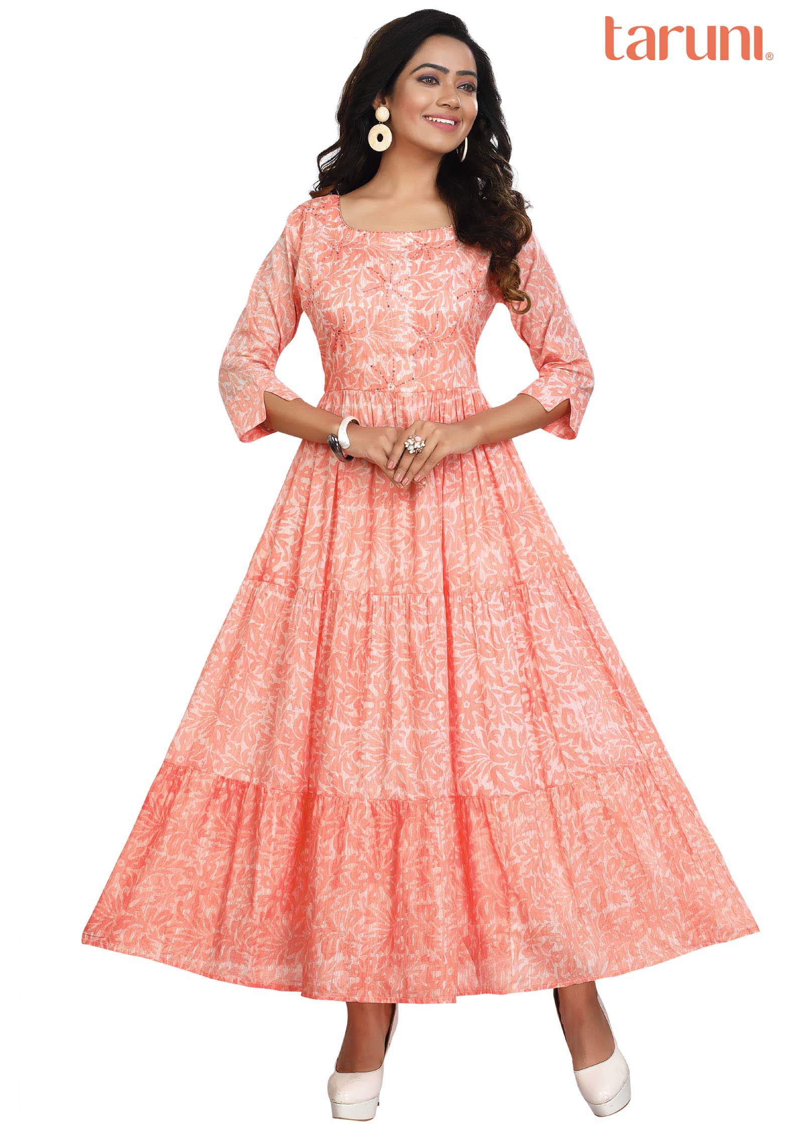 Peach Cotton Long Dress