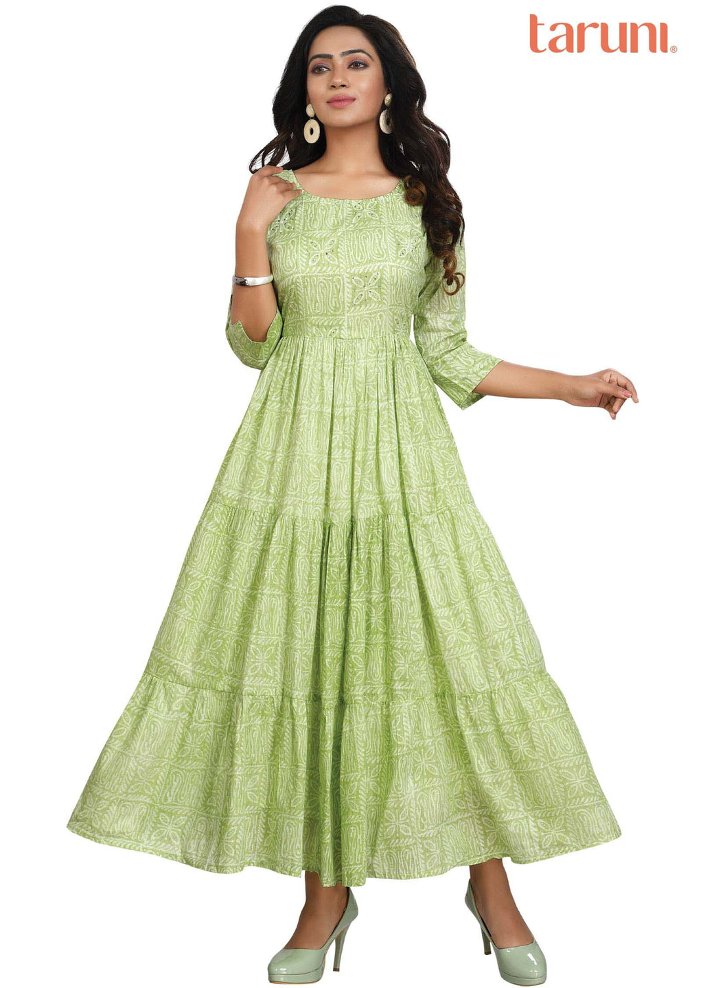 Parrot Green Cotton Long Dress