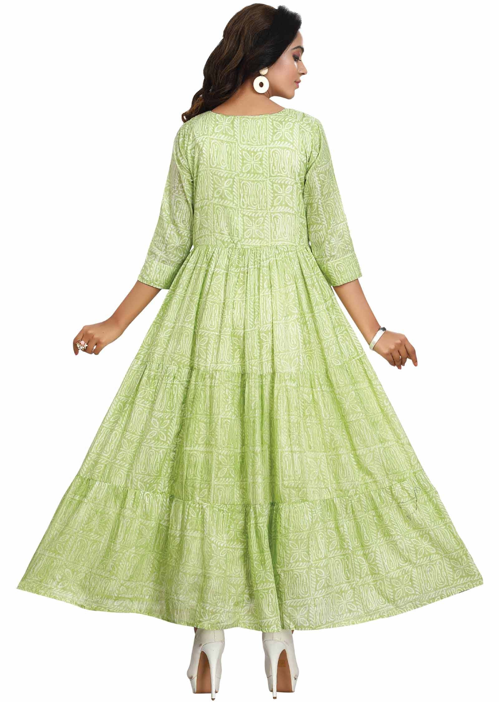 Parrot Green Cotton Long Dress