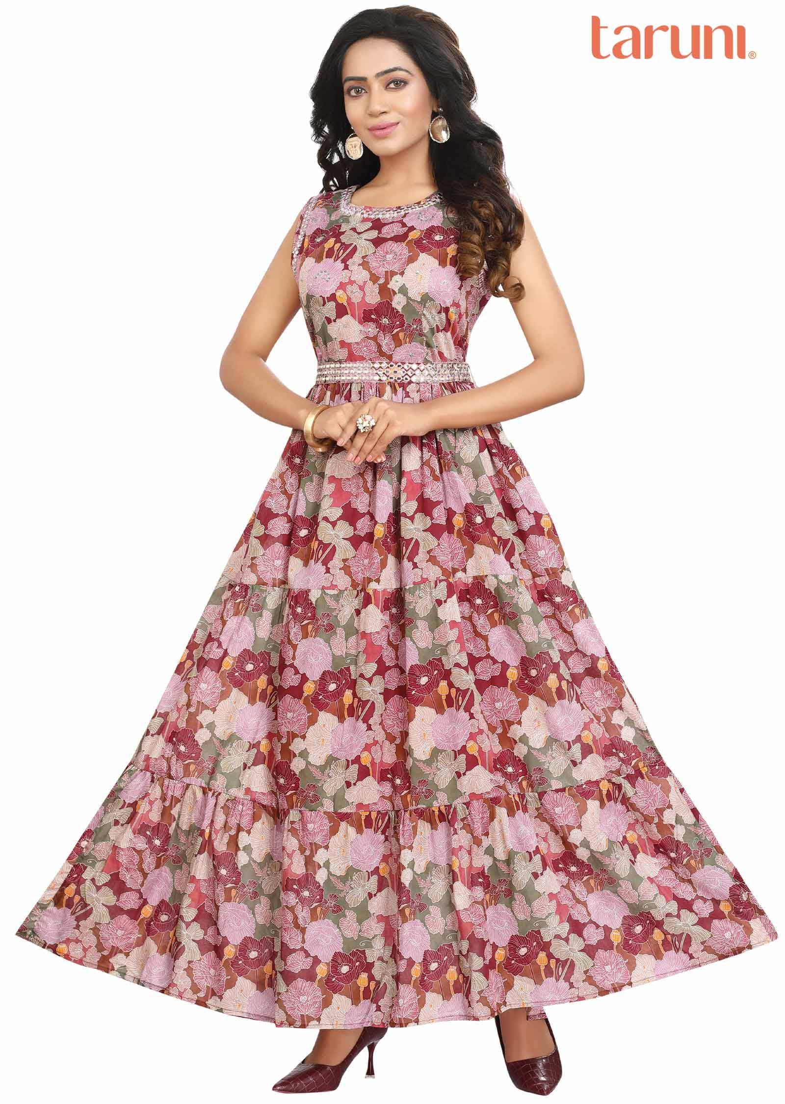 Dark Maroon Cotton Long Dress