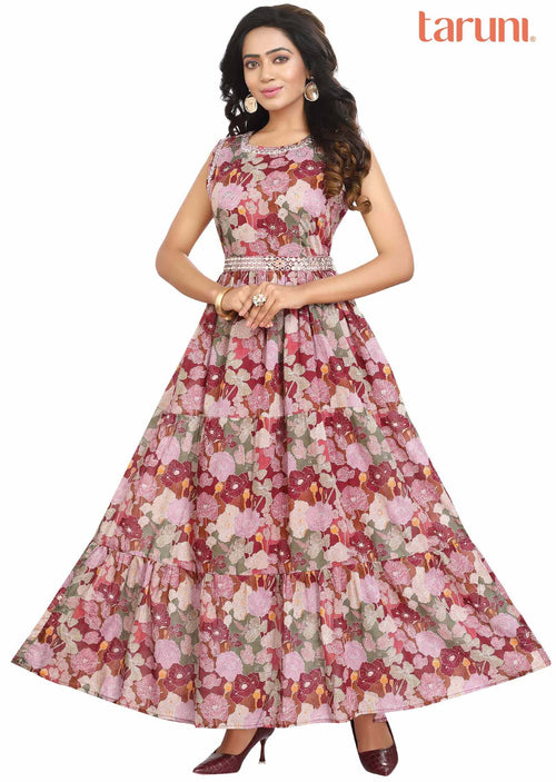 Dark Maroon Cotton Long Dress