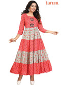Pink /Grey Cotton Long Dress