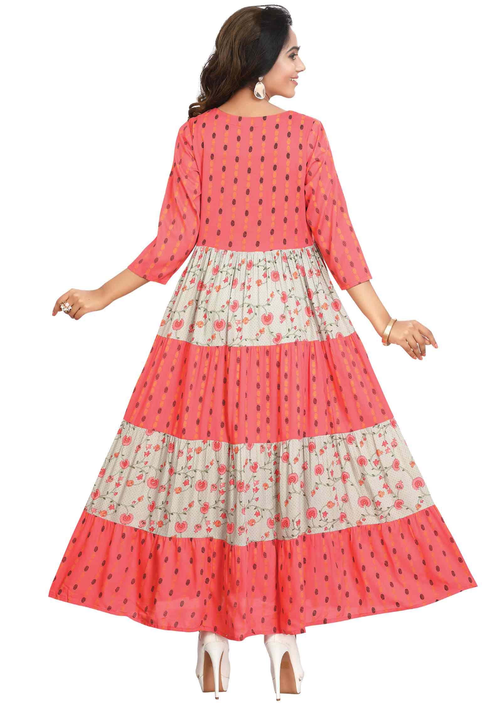 Pink /Grey Cotton Long Dress