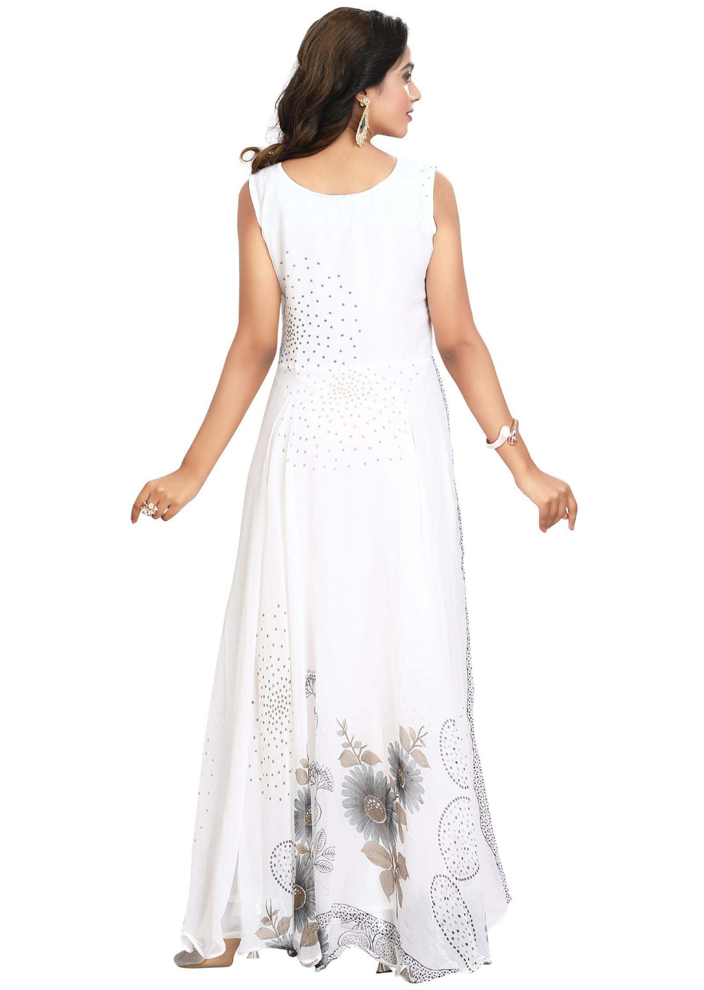 Off White Georgette Printed Long Dress