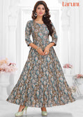 Grey Cotton Printed Long Dress