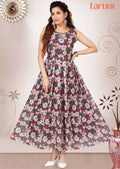 Maroon Georgette Floral Printed Long Dress