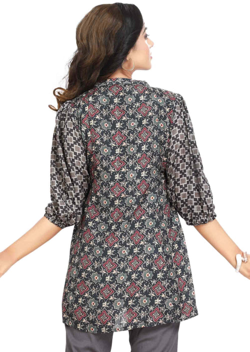 Black Muslin Sequins Short Kurti