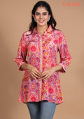 Peach & Pink Crepe Short Kurti