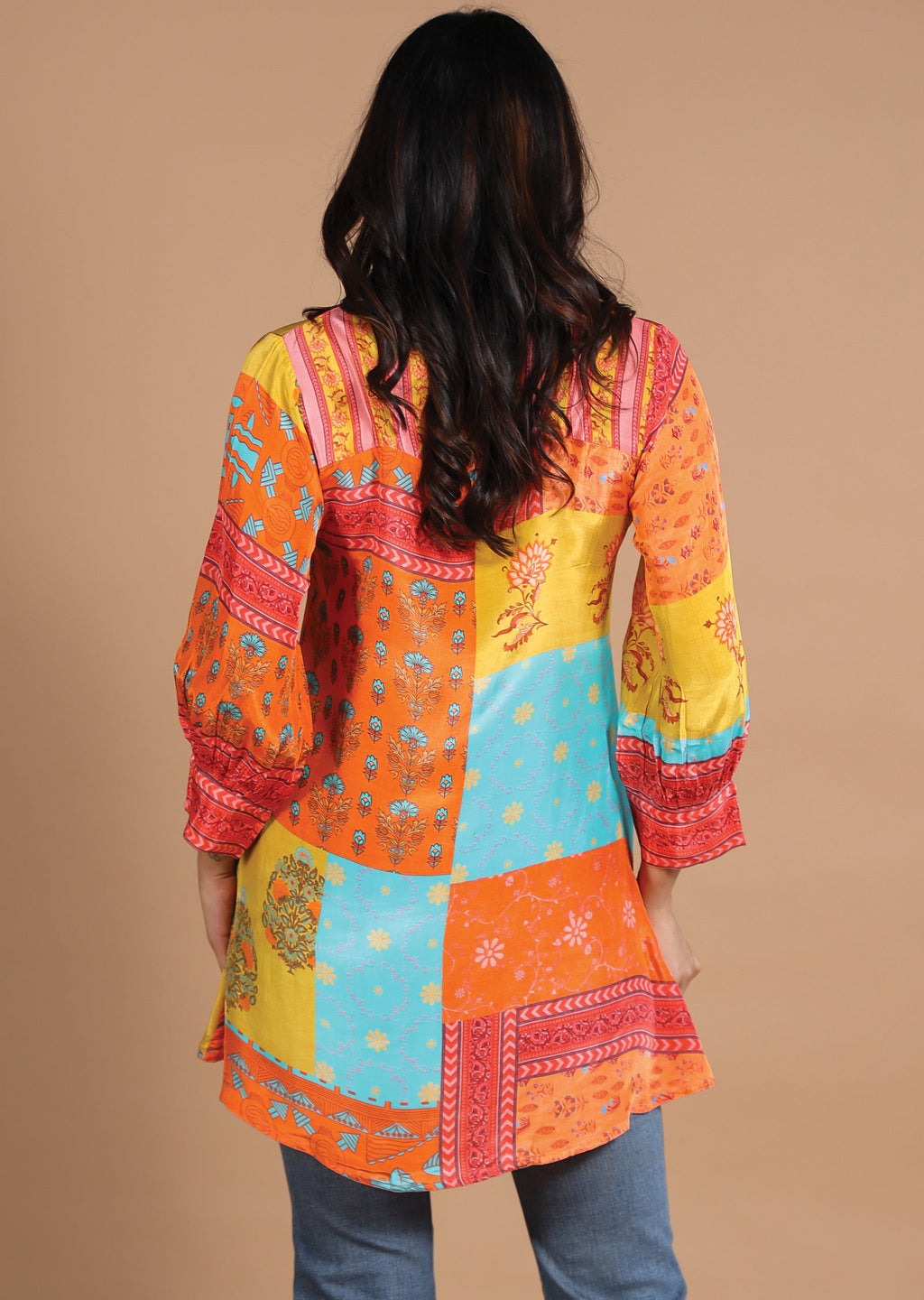 Multi Color Printed Crepe Shirt Style Short Kurti