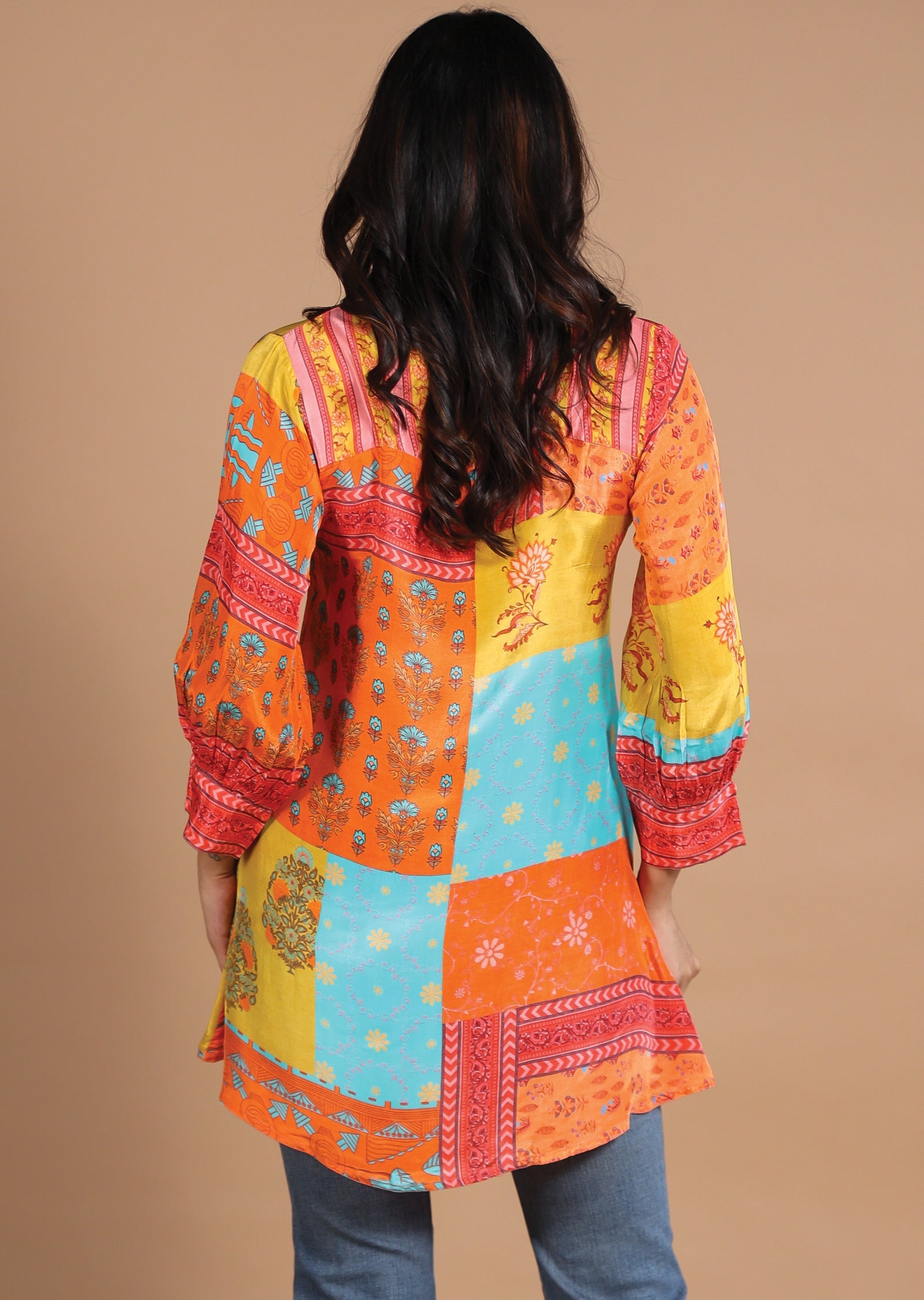Multi Color Printed Crepe Shirt Style Short Kurti