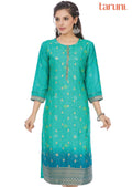 Green Banaras Silk Printed Straight Cut Kurti