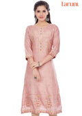 Onion Pink Banaras Silk Straight Cut Kurti