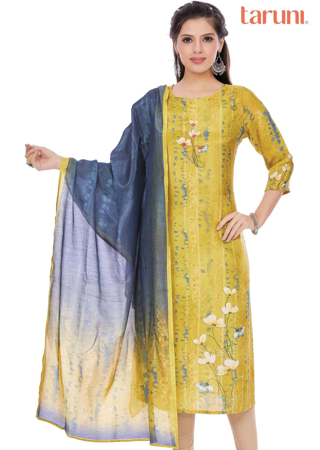 Lime Green Dola Silk Zardosi & Embroidered Straight Cut Kurti