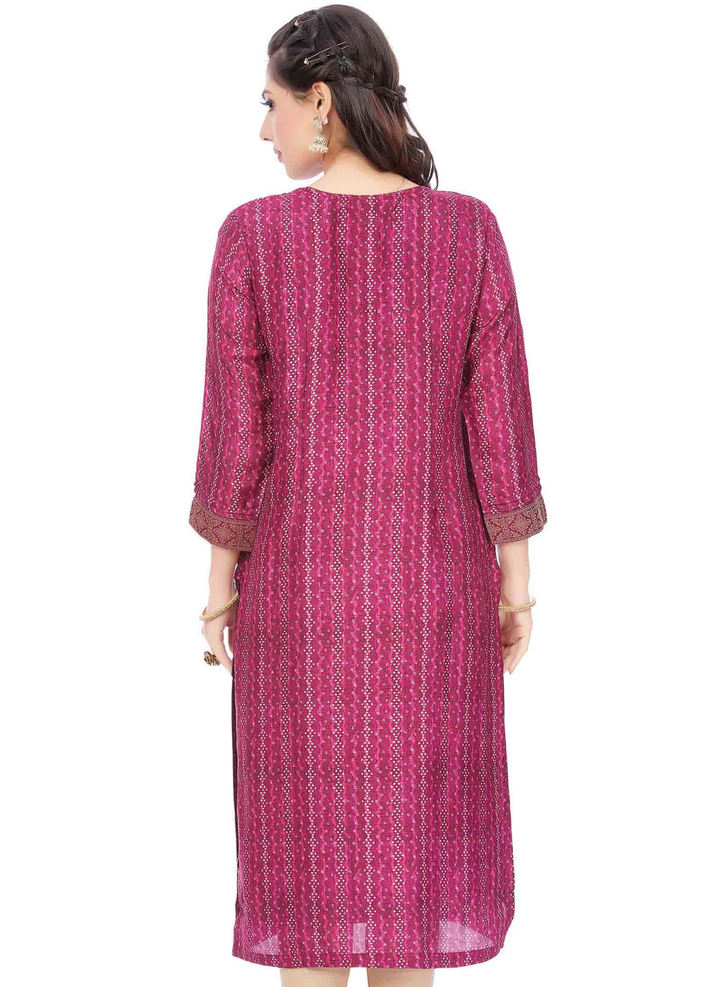 Meganta Banaras Silk Printed Straight Cut Kurti