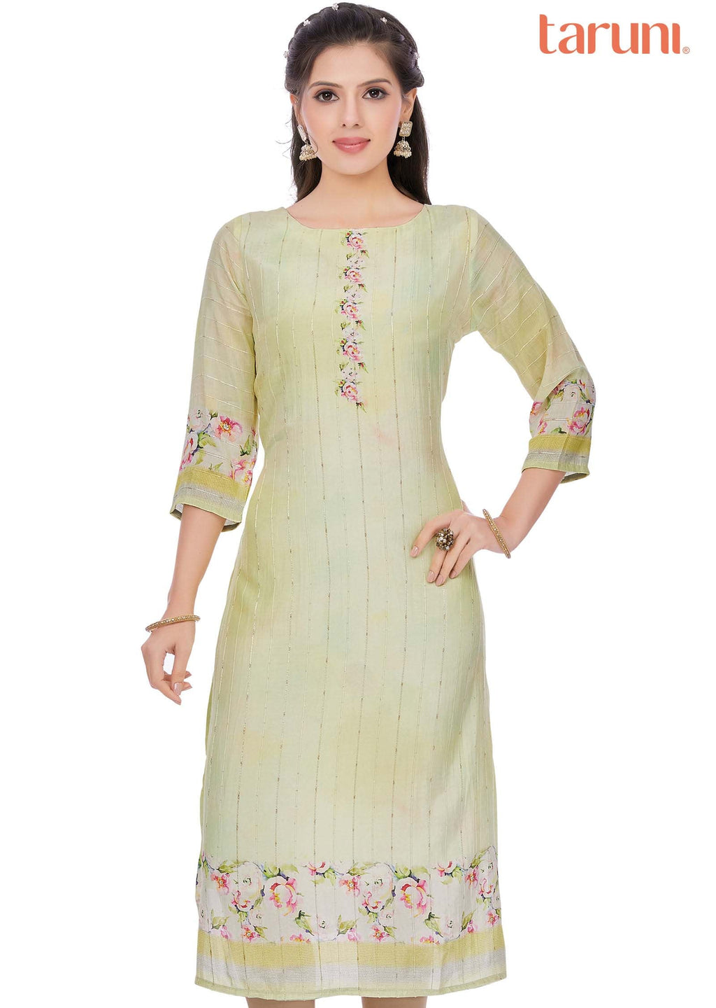 Lemon yellow Dola Silk Straight Cut Kurti