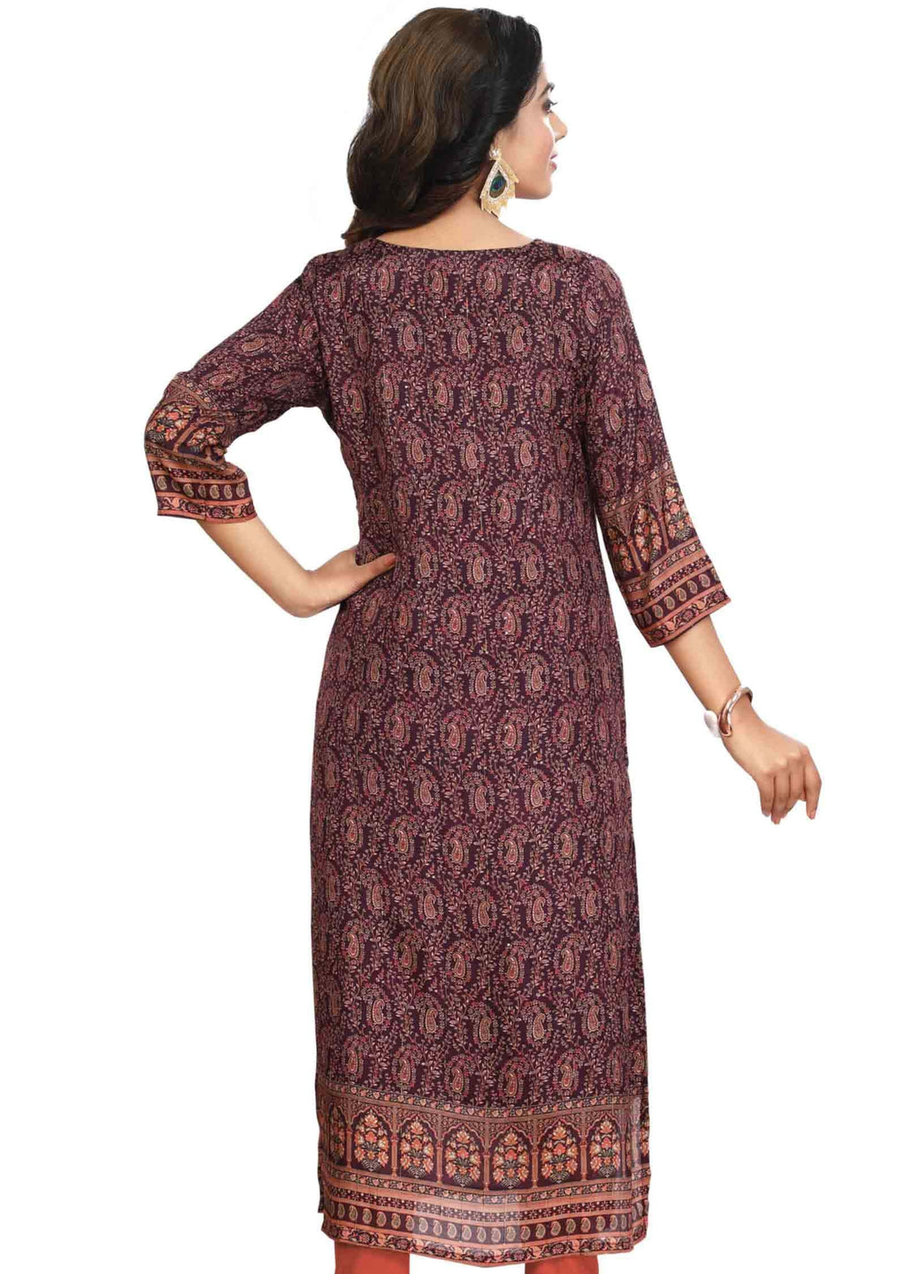 Wine Modal Printed Straight Cut Kurti