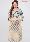 Beige Modal Sequins Straight Cut Kurti