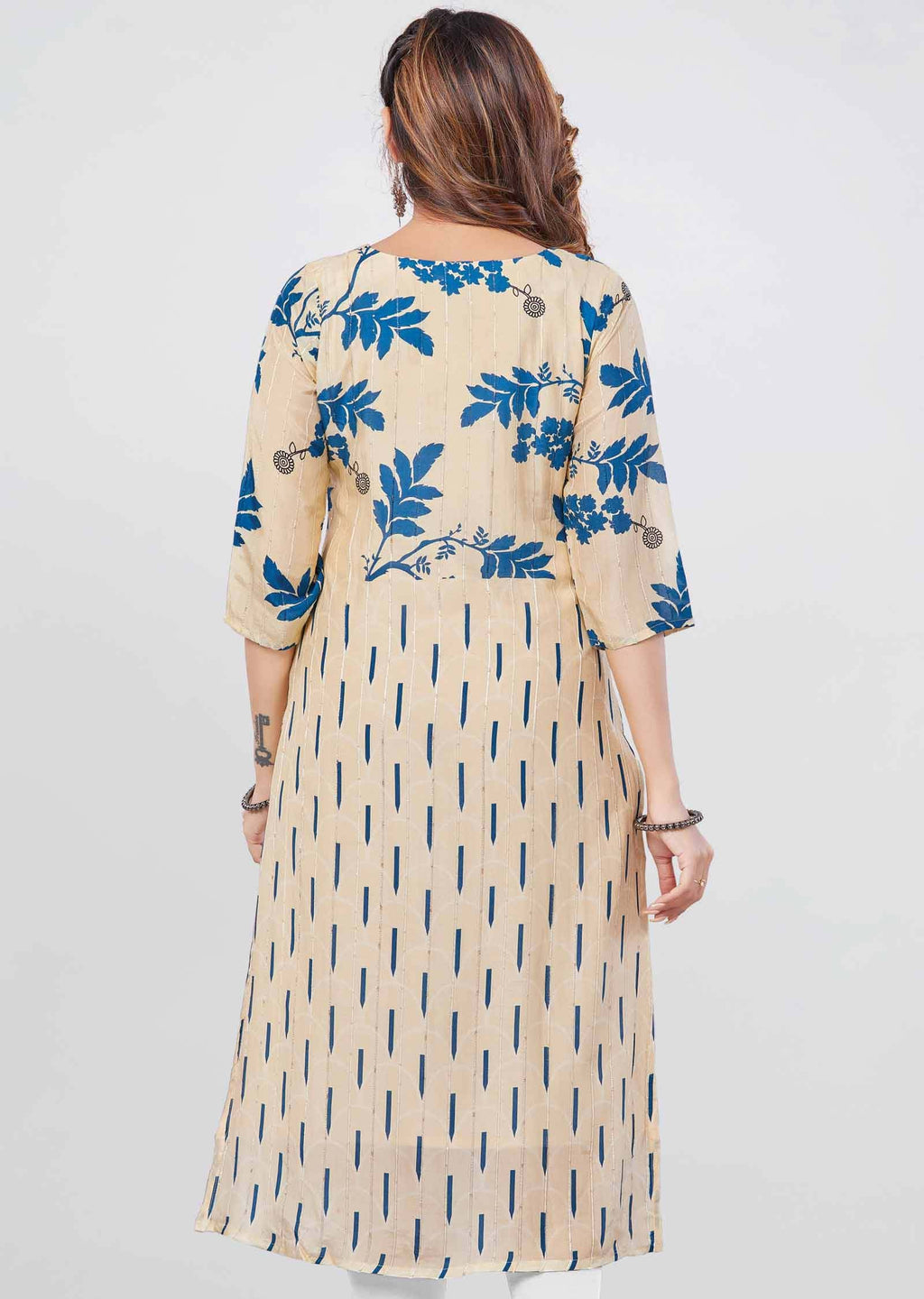 Beige Modal Sequins Straight Cut Kurti