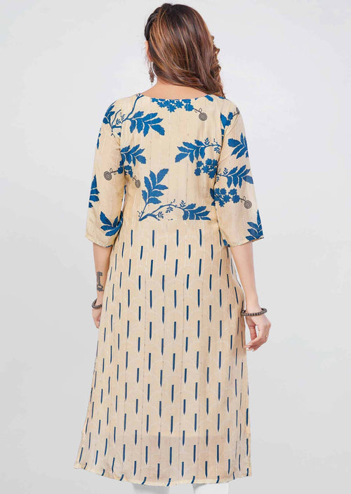 Beige Modal Sequins Straight Cut Kurti