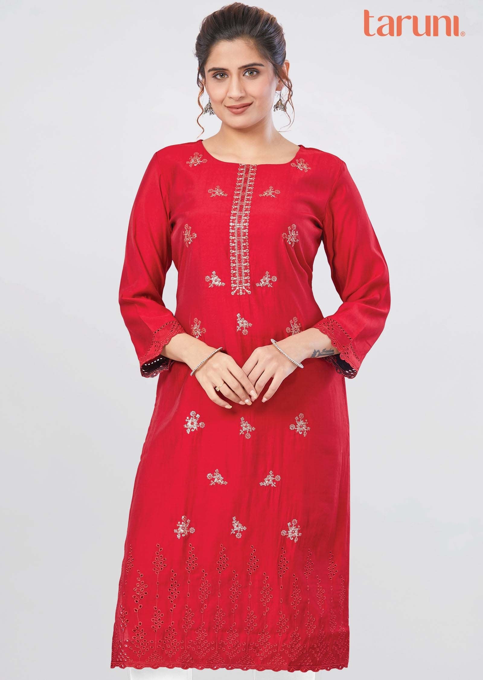 Maroon Modal Chanderi Sequins Straight Cut Kurti