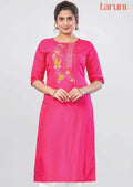 Rani Pink Silk Straight Cut Kurti