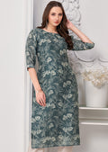 Grey Soft Chanderi Silk Kurti Straight Cut