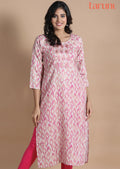 Beige & Pink Linen Cotton Kurti Straight Cut