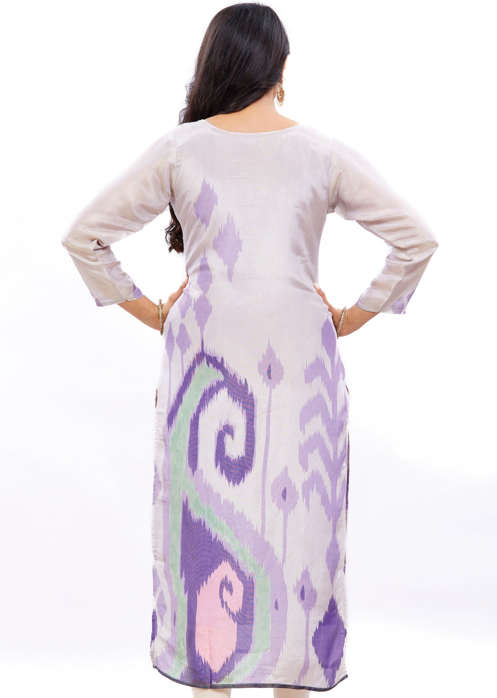 Lavender Straight Cut Kurti with Sequence & Mirror Work