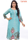 Dark Sea Green Straight Cut Kurti with Beads & Mirror Work