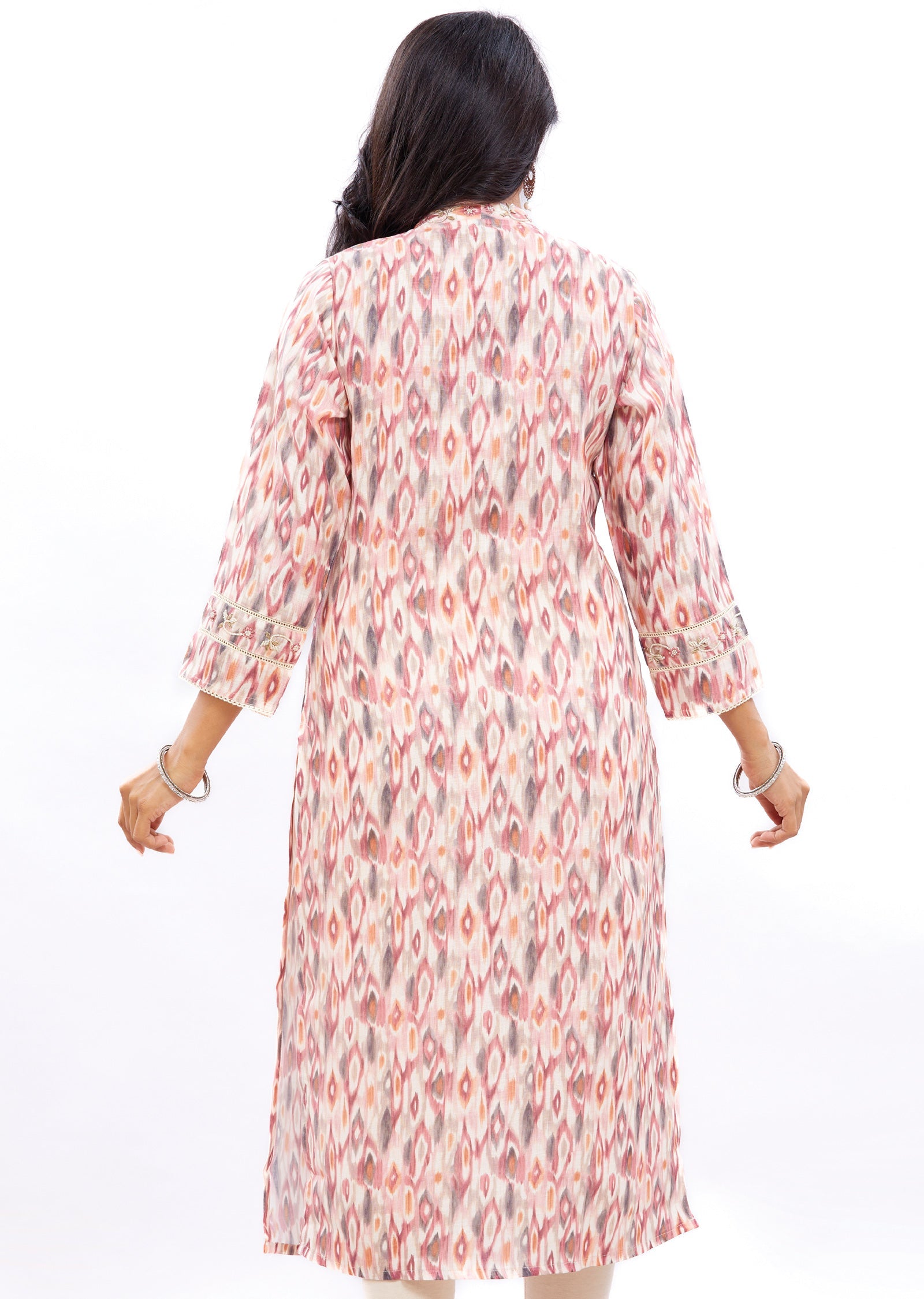 Beige Linen Straight Cut Kurti with Zardosi Work