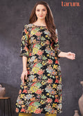 Black Digital Printed Silk Straight Cut Kurti