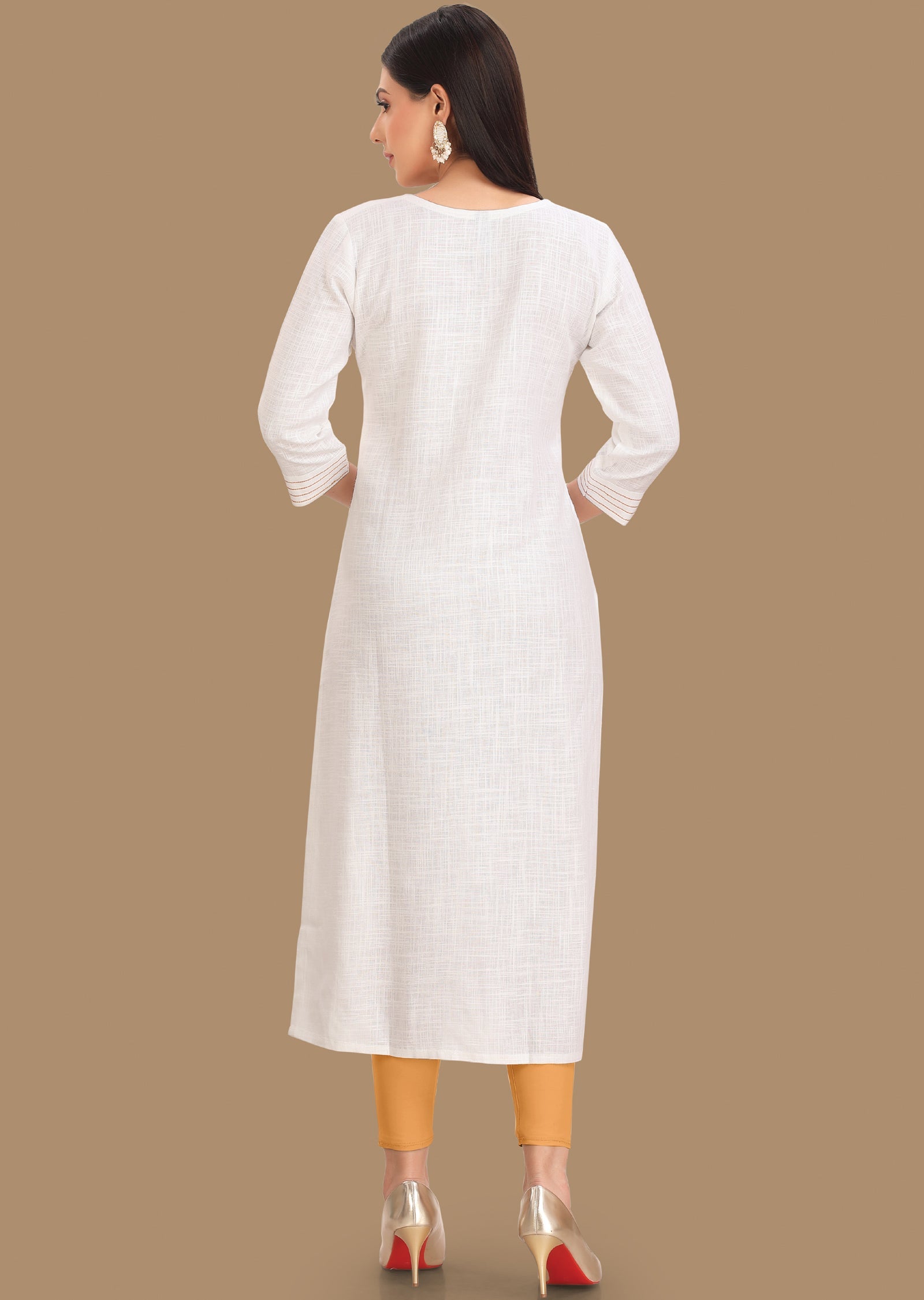 Off White Linen Cotton Straight Cut Kurti