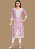 Light Lavender Gold Silk Straight Cut Kurti