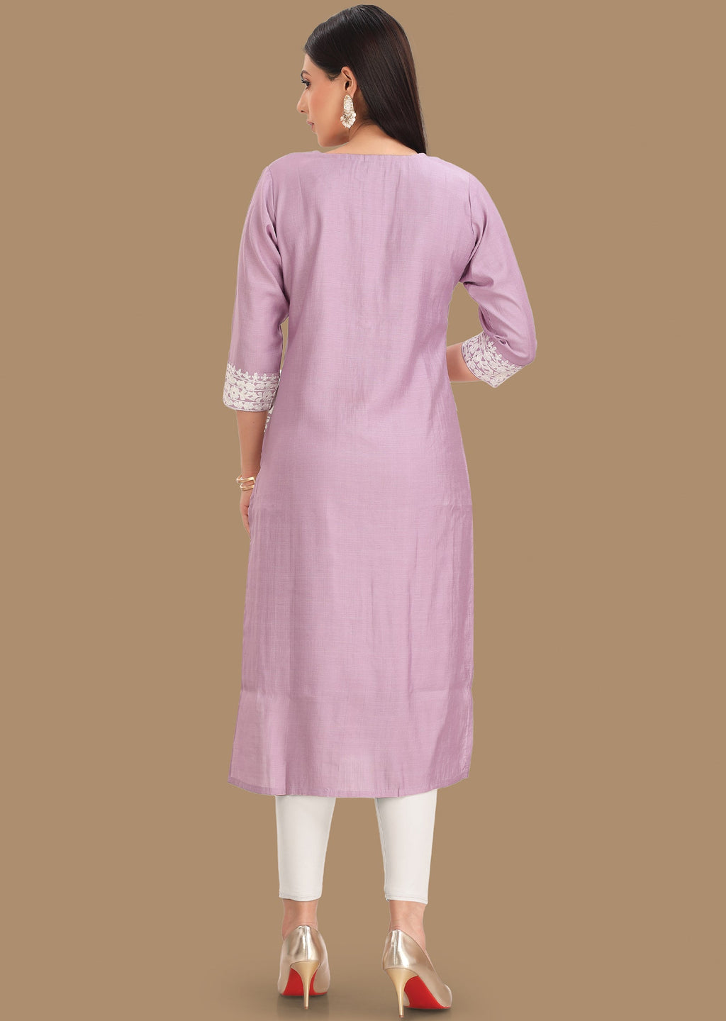 Light Lavender Gold Silk Straight Cut Kurti