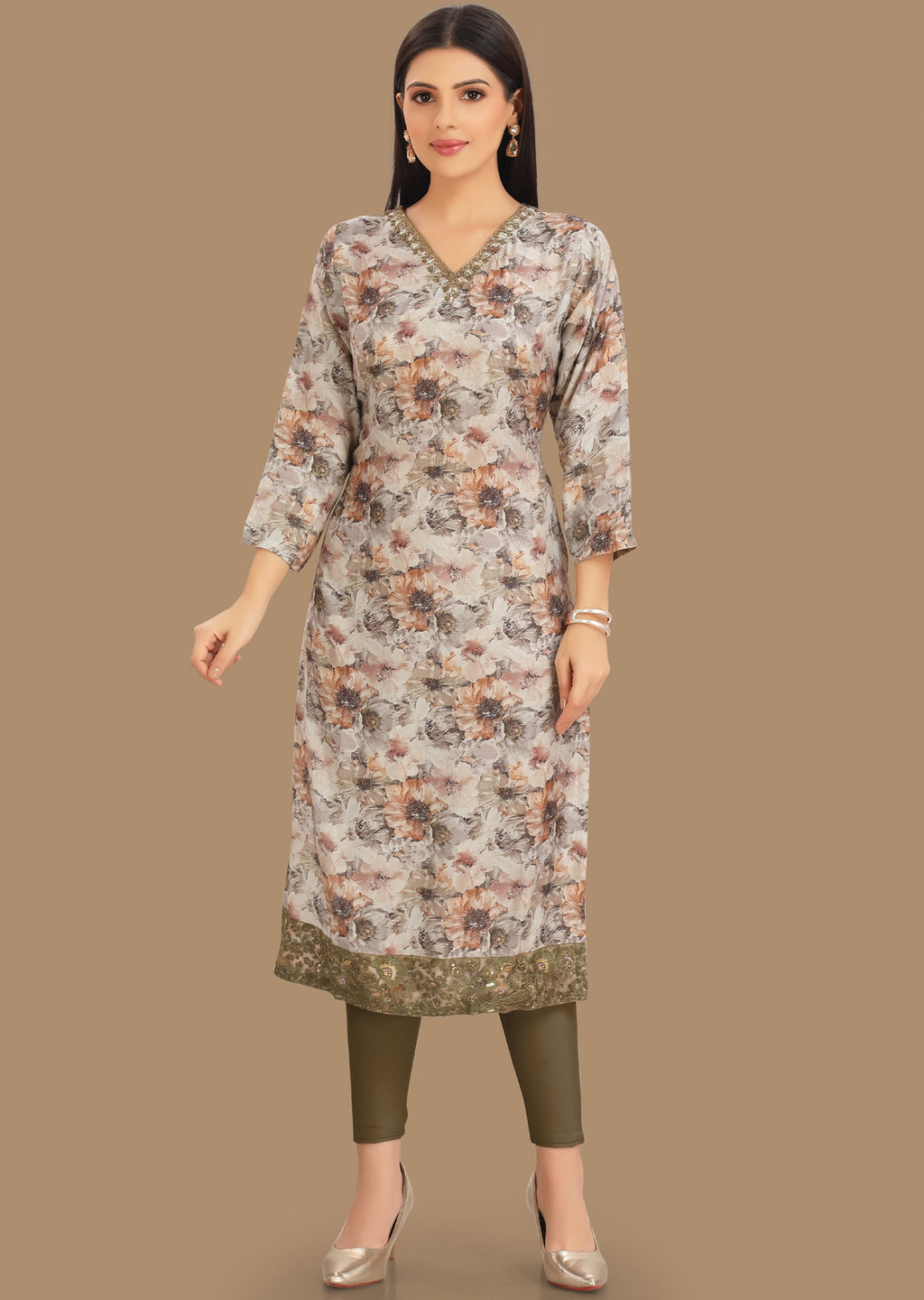 Light Grey Muslin Straight Cut Kurti