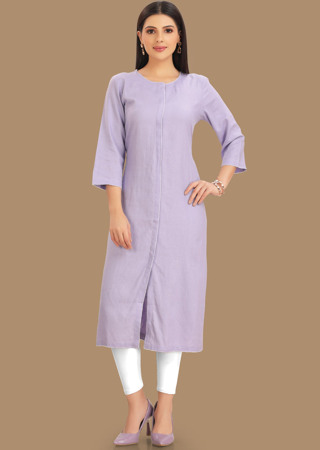 Lavender Linen Straight Cut Kurti