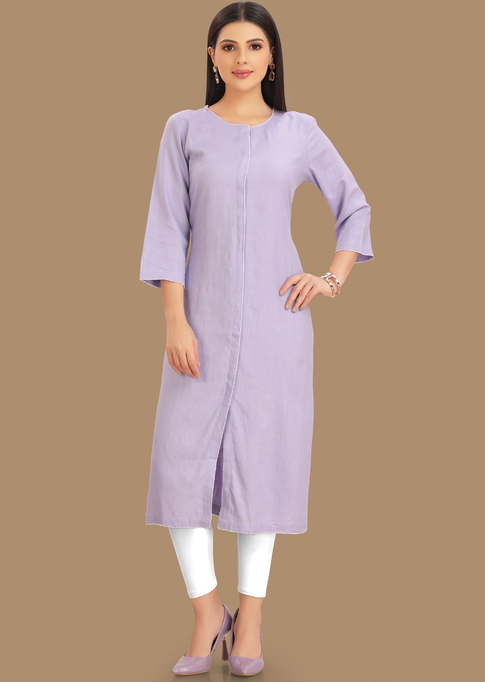 Lavender Linen Straight Cut Kurti