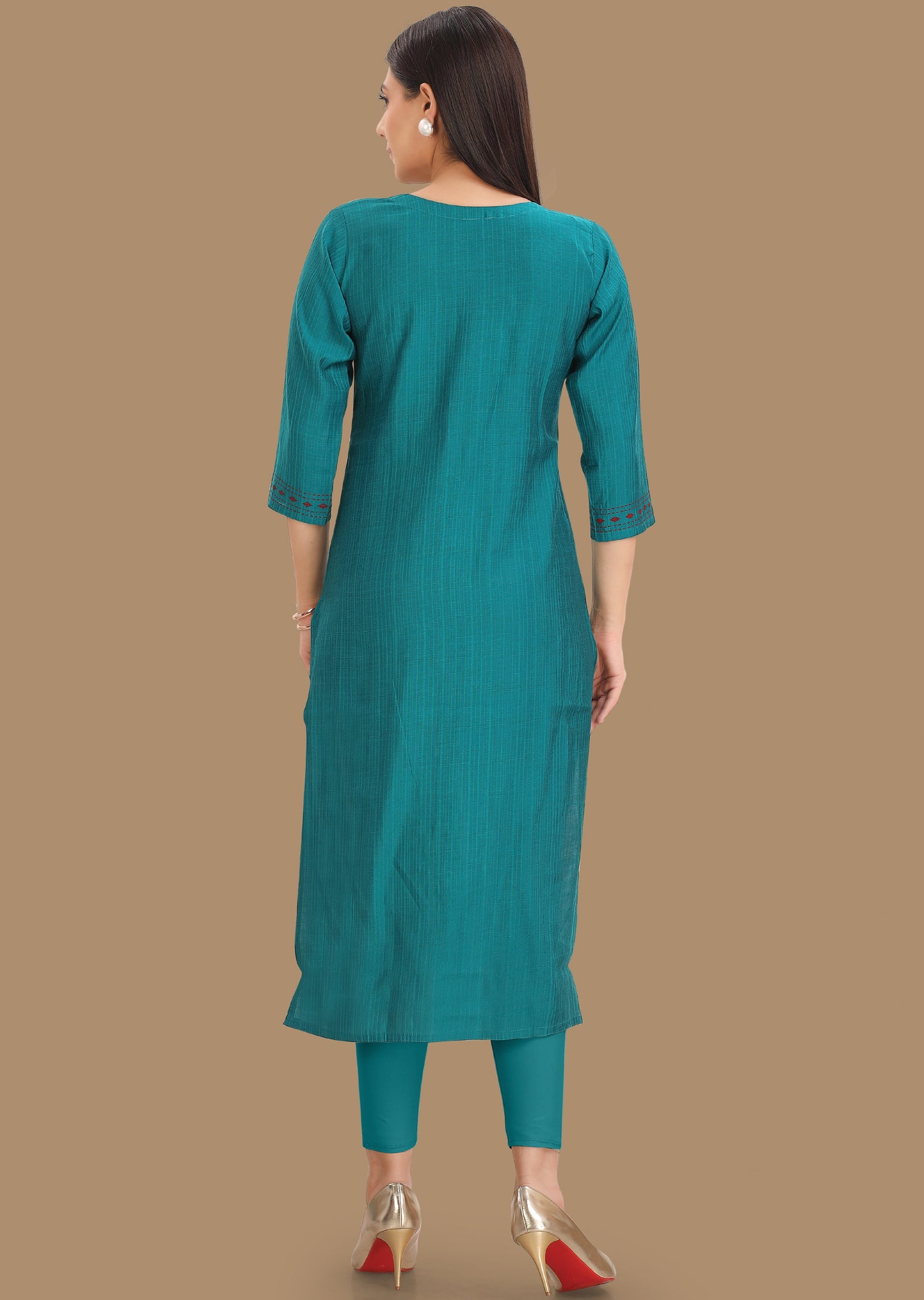 Rama Blue Silk Straight Cut Kurti