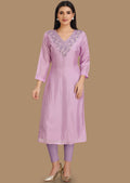 Light Lavender Dola Silk Straight Cut Kurti