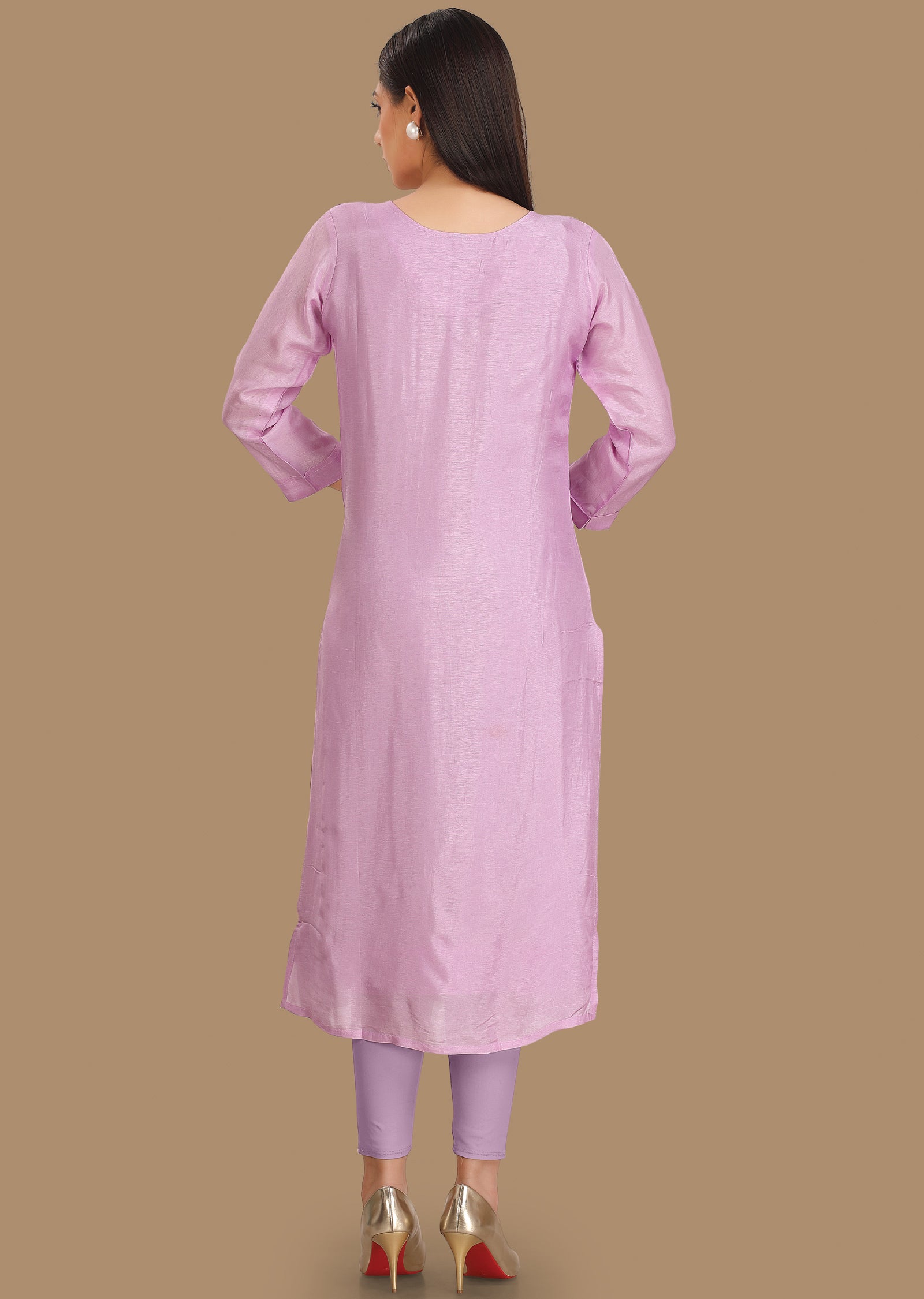 Light Lavender Dola Silk Straight Cut Kurti