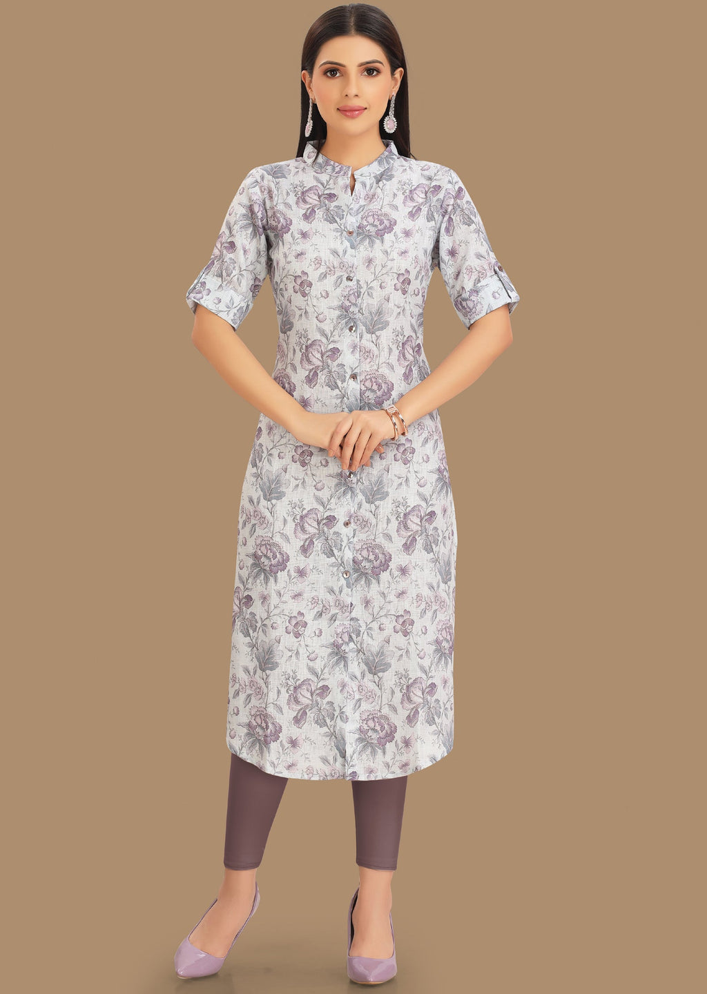 Light Sea Green Linen Cotton Straight Cut Kurti