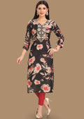 Black & Peach Soft Muslin Straight Cut Kurti