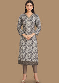Black & Grey Muslin Straight Cut Kurti