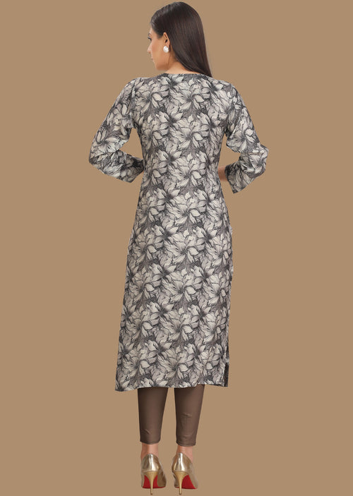 Black & Grey Muslin Straight Cut Kurti
