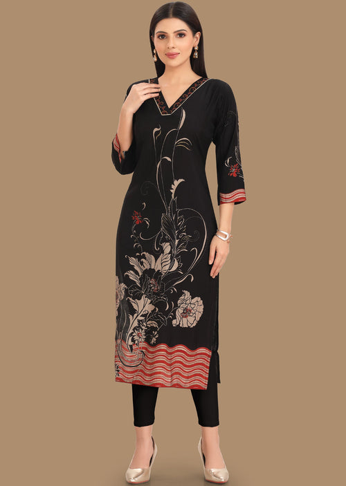 Black Muslin Straight Cut Kurti